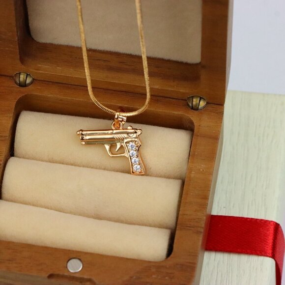 "Rose Gold Gun Shape Pendant with CZ Detail – Bold Stylish Design, XPPT1403 - Picture 10 of 13